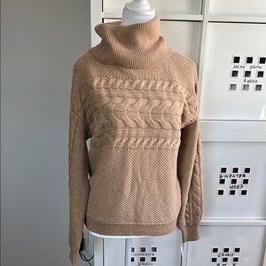 NWT Charter Club Cozy Cable Knit Turtleneck Sweater - Beige Size Medium